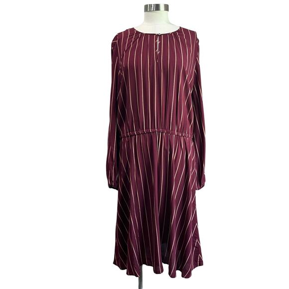 Old Navy XL Tall Burgundy Striped Long Sleeve Midi Dress Casual Work Fall Outfit - Picture 2 of 11